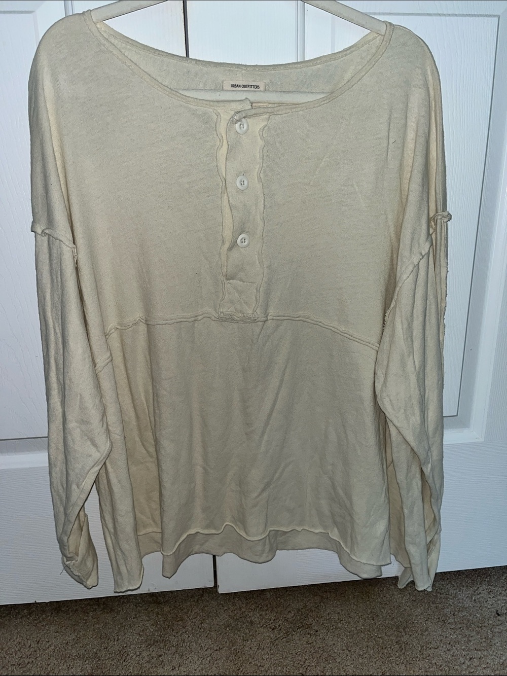 Urban Outfitters Cream Long-Sleeve Henley Shirt